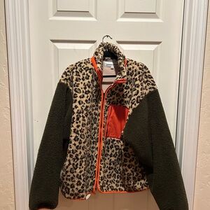 Sundae School Leopard Print Bomber Jacket with Orange Accents